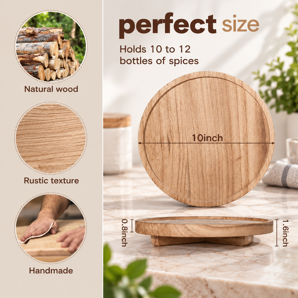 Rustic Wooden Round Organizer Tray