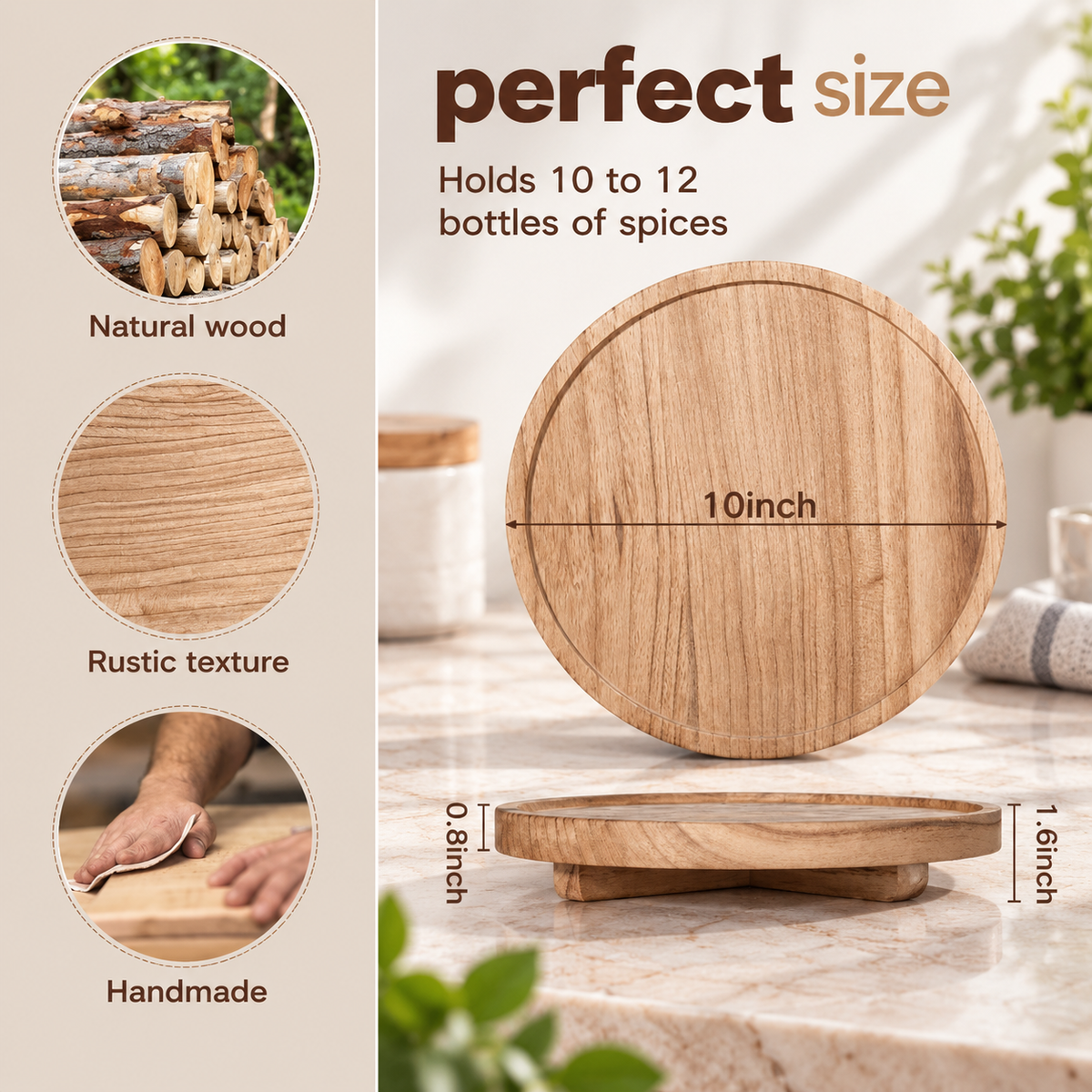 Rustic Wooden Round Organizer Tray