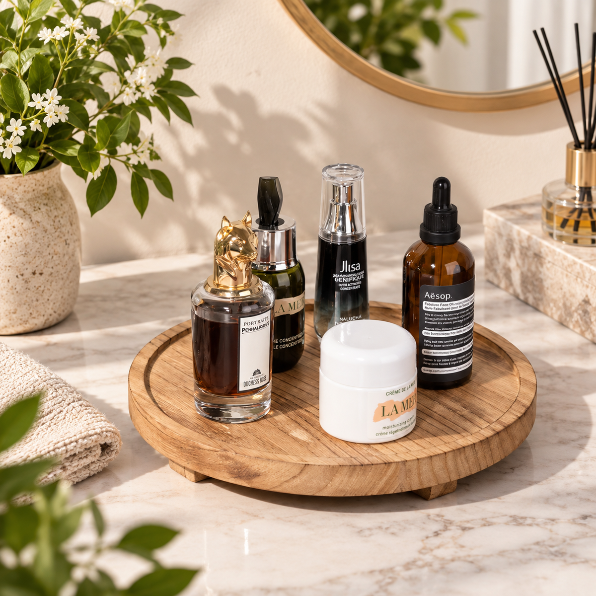 Rustic Wooden Round Organizer Tray