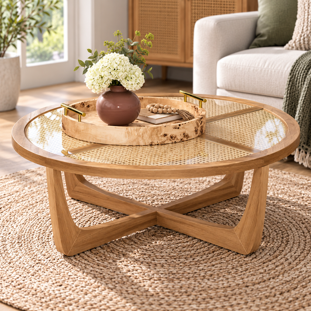 Round Tabletop Tray with Gold Handles