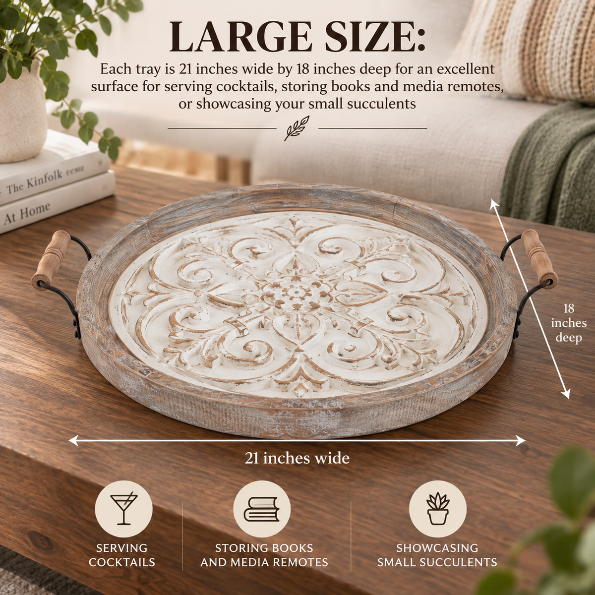 Rustic Carved Wooden Organizer Tray