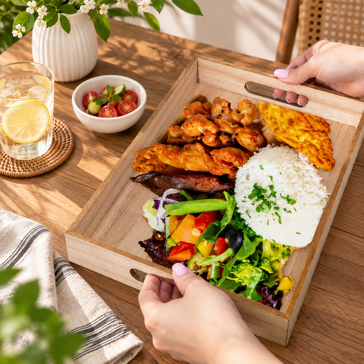 Wooden Organizer Tray with Handles