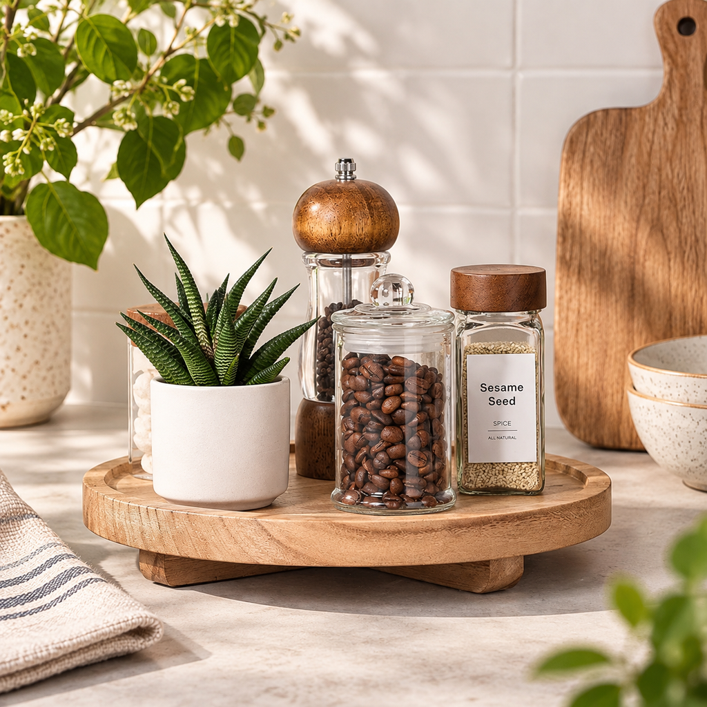 Rustic Wooden Round Organizer Tray