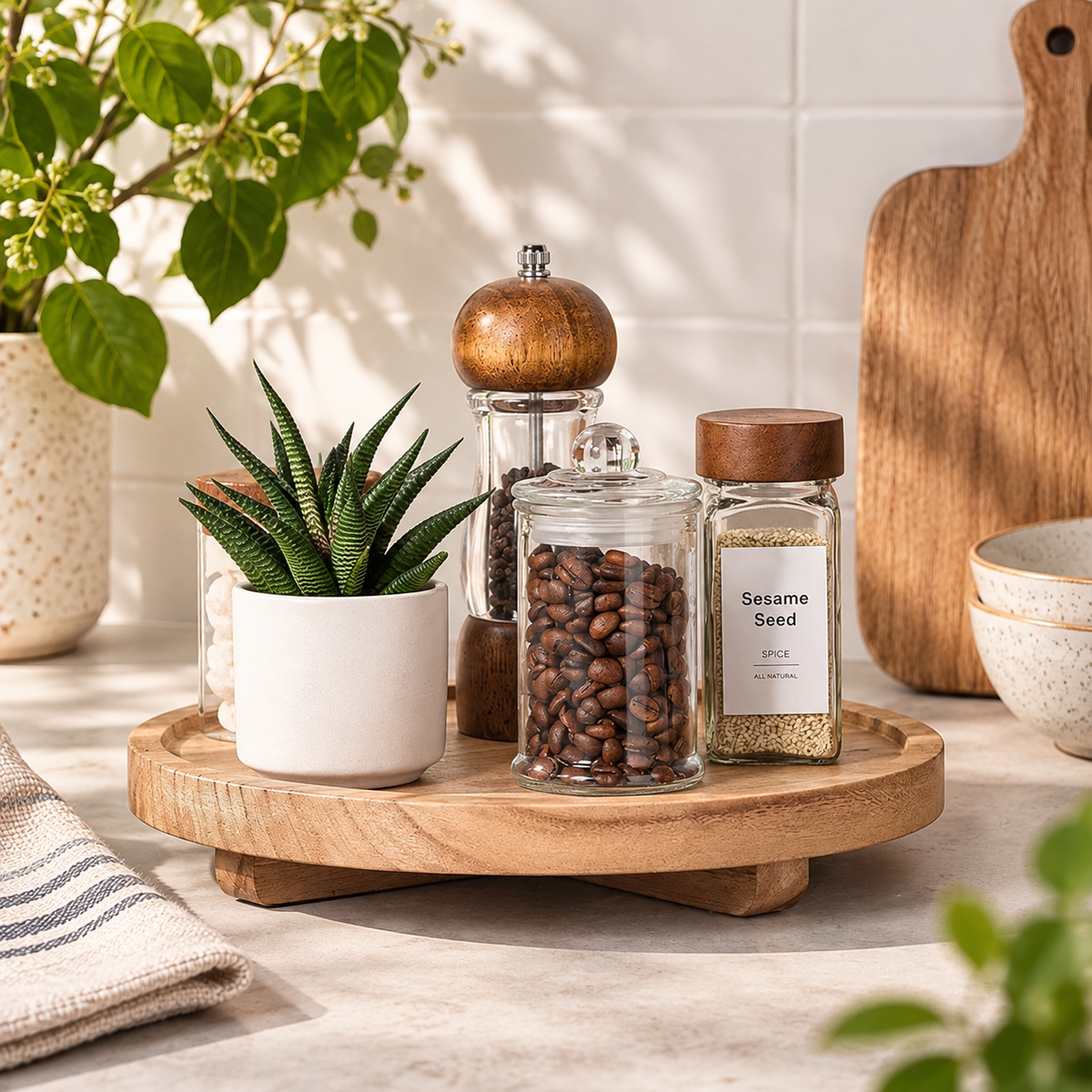 Rustic Wooden Round Organizer Tray