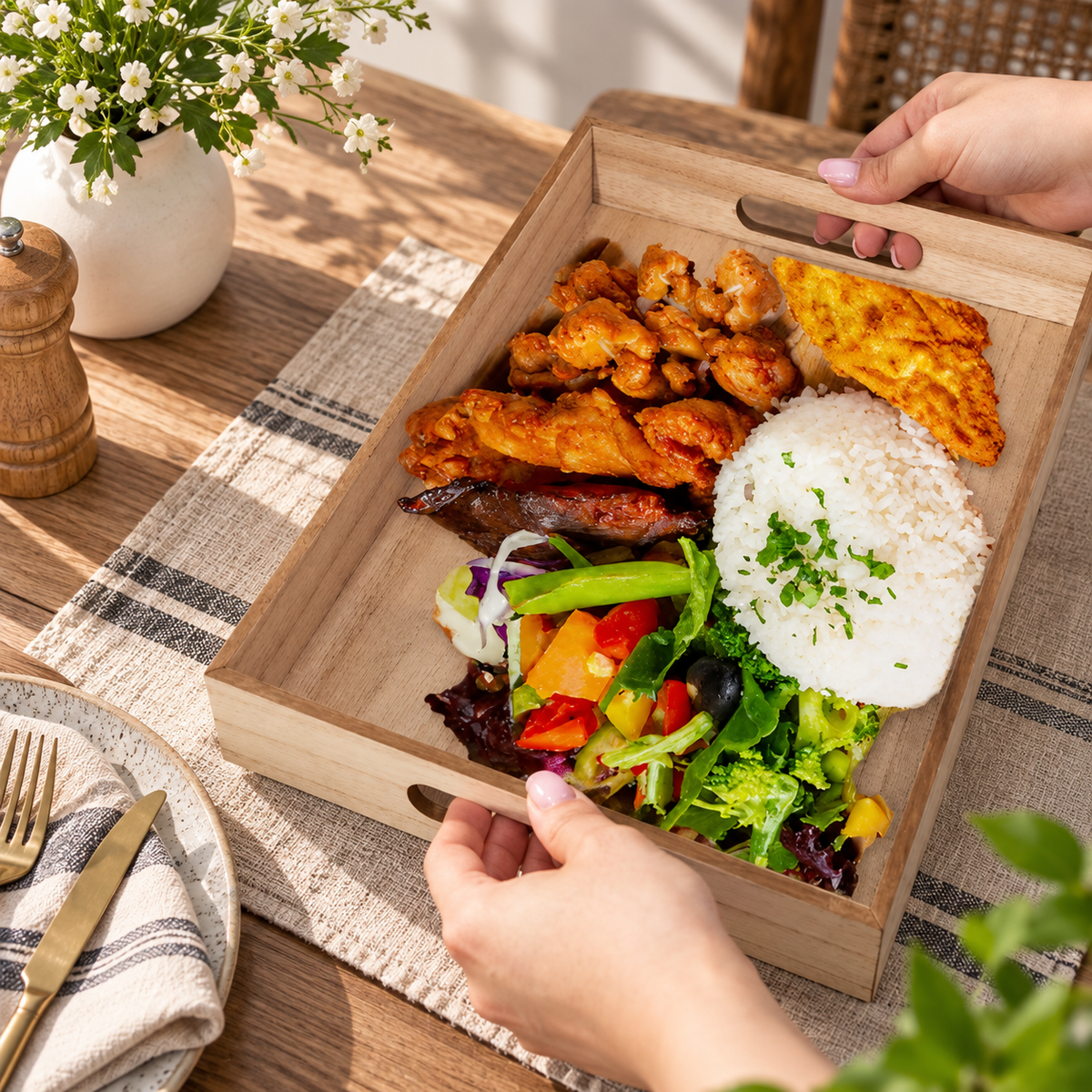 Wooden Organizer Tray with Handles