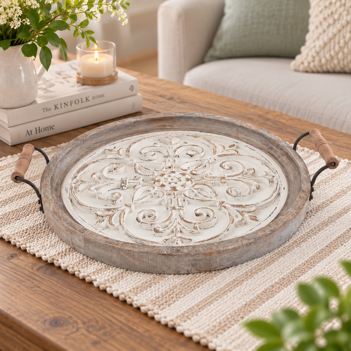 Rustic Carved Wooden Organizer Tray