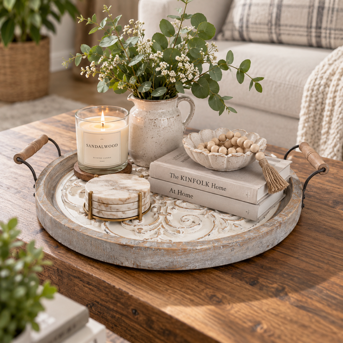 Rustic Carved Wooden Organizer Tray