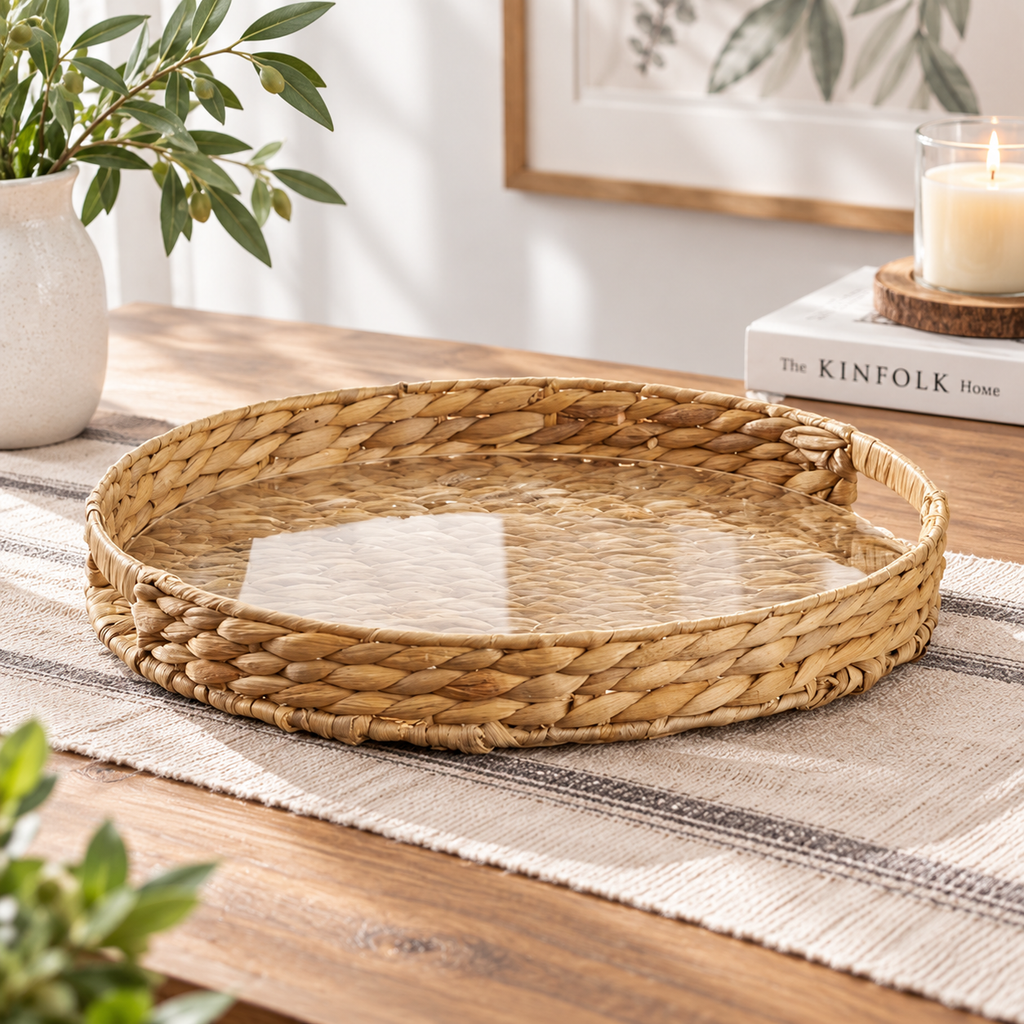 Round Woven Water Hyacinth Tray