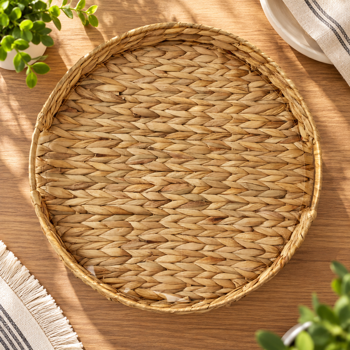 Round Woven Water Hyacinth Tray